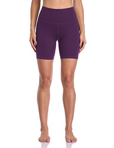 Colorfulkoala Women's High Waisted Biker Shorts with Pockets 6" Inseam Workout & Yoga Tights - Deep Violet - Small