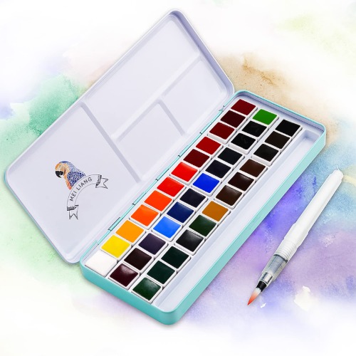 MeiLiang Watercolor Paint Set, 36 Vivid Colors in Pocket Box with Metal Ring and Watercolor Brush, Perfect for Students, Kids, Beginners and More - 36 Colors