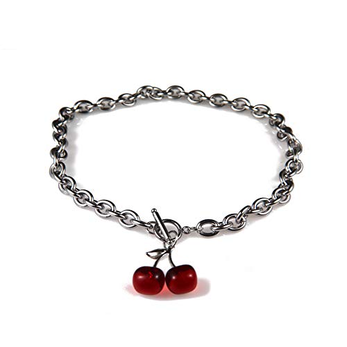 Dark Cherry Harajuku Girl Necklace 2020 Small Geometric Pendant Ot Buckle Punk Gothic Street Silver Color Chain Choker Necklaces Valentine's Day Gifts - red