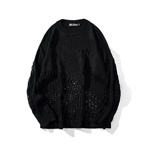 Oversized Grunge Sweater Y2K Fairy Hollow Out Knitted Pullover Fairycore Top Punk Goth Alt Streetwear Harajuku Clothes - XX-Large - Black
