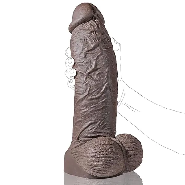 13 inch Realistic Huge Silicone Dildo, 3.27″ Diameter Thick Big Dildos with Realistic Veins & Full Shaped Balls for Anal Play, Brown Black Big Cock Fake Penis Adult Sex Toy for Couple Men Women Gay