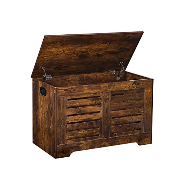 DINZI LVJ Storage Chest, Flip-Top Wooden Toy Box with 2 Safety Hinges, Retro Entryway Shoe Bench, Sturdy Large Storage Trunk for Living Room, Bedroom, Toddler Room, Easy Assembly, Rustic Brown