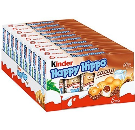 Kinder Happy Hippo COCOA CREAM Biscuits 5 count boxes (PACK OF 10) - Hazelnut - 5 Count (Pack of 10)