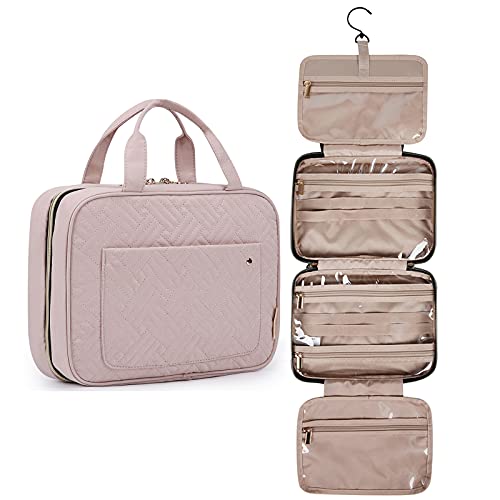 BAGSMART Toiletry Bag Travel Bag with Hanging Hook, Water-resistant Makeup Cosmetic Bag Travel Organizer for Accessories, Shampoo, Full-size Container, Toiletries - Baby Pink - Medium