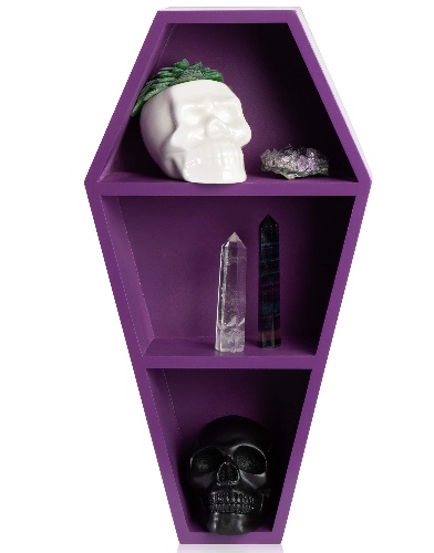MANNY'S MYSTERIOUS ODDITIES Coffin Shelf - Spooky Gothic Decor for The Home - Purple Hanging Wooden Shelf for Wall or Table Top - 14 Inches Tall by 7 Inches Wide