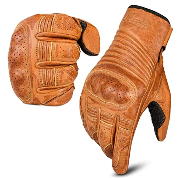 Womens Motorcycle Gloves Leather with Touchscreen Function - Protectors Motorcycle Gloves for Men and Women for All Weather - Full Finger Leather Gloves with Non-Slip Pads