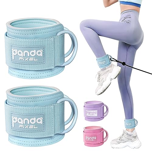 Pixel Panda Ankle Strap for Cable Machines and Resistance Bands, Work Out Cuff Attachment for Home & Gym, Booty Workouts - Kickbacks, Leg Extensions, Hip Abductors, for Women Only - Blue