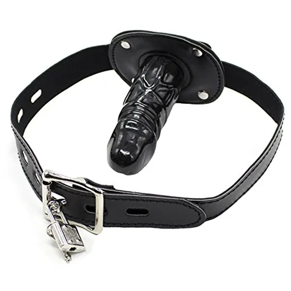 Lockable Dildo Mouth Gag, SM Mouth Restraint with Lock Bondage (Long 3.9 inch)