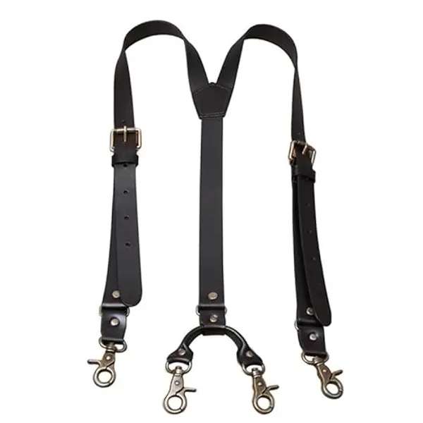 Leather Mens Suspenders Heavy Duty Y Back Adjustable with 4 Metal Snap Hooks Vintage Mens Suspenders Brace Big and Tall