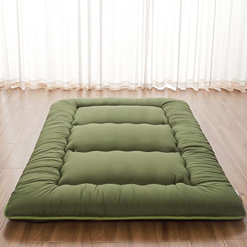 Zelladorra Japanese Floor Mattress, Futon Mattress with Portable Storage Bag, Roll Up Mattress Thick Tatami Mattress Suitable for Camping, Guest Room, Green, Full - Full - Green
