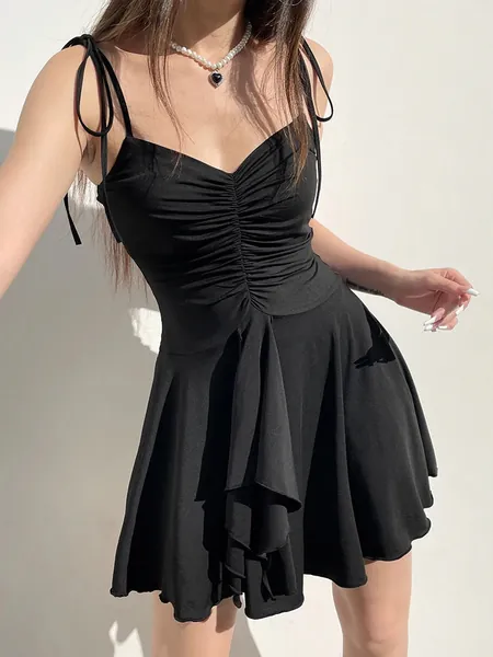 Gothic 'Witching Hour' Black Strappy Mini Dress