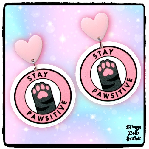 Cute cat Pawsitive earrings, 925 sterling silver, Cute pastel, Strange Dollz Boudoir