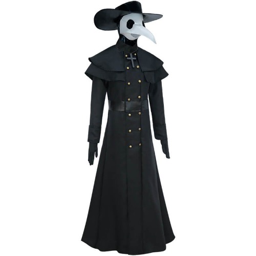 Medieval Plague Doctor Halloween Costume - B-With Cross Pendant / L (Bust 105 cm)