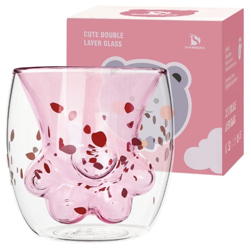Cute Cat Claw Cup Pink Cherry Printing Cat Paw Mug Cat Foot Claw Print Mug Double Wall Insulated Glasses Espresso Cup Mug Glass Cup Coffee Cups Milk Mug Tea Whiskey Cup Cat Paw-Shaped mug - Cute Cat Claw Cup