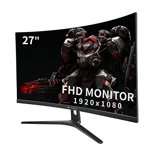 CRUA 27 Inch 180HZ Curved Gaming Monitor, Full HD 1080P 1800R Frameless Computer Monitor, 1ms GTG with FreeSync, Low Motion Blur, Eye Care, VESA, DisplayPort, HDMI, Black - 27inch 1K 180Hz