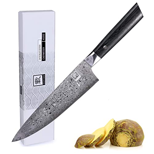 zayiko Black Edition Damastmesser Chefmesser Gyuto | 20 cm Klinge aus 67 Lagen edlem dunklen Damaststahl & Pakkaholzgriff | Premium Küchenmesser & Profi Kochmesser - Allzweckmesser