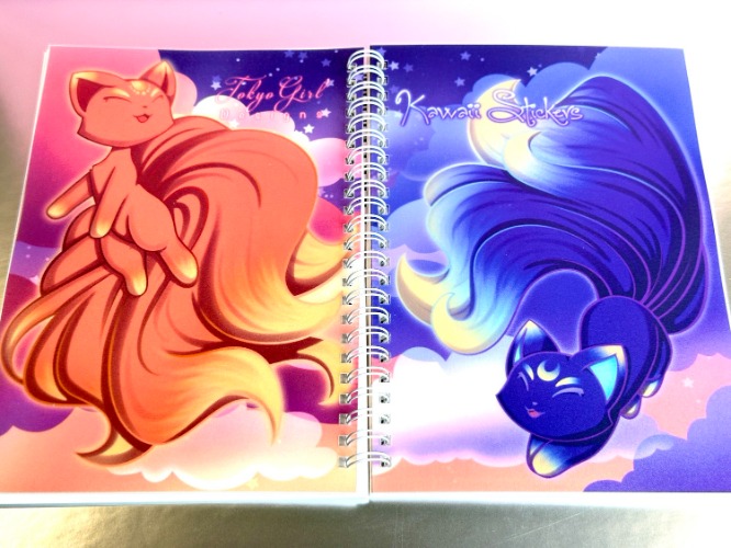 Moon and Sun Kitsunes Sticker Book A5 Spiral Bound — Tokyo Girl Designs