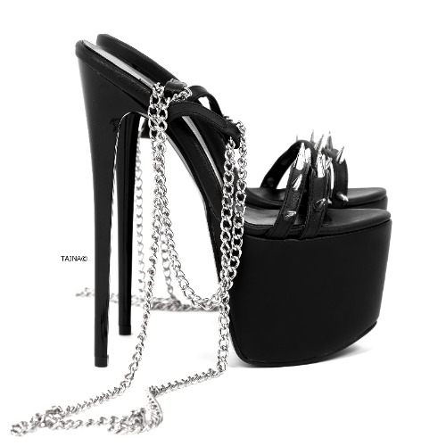 Long Chain Laces Black High Heel Sandals