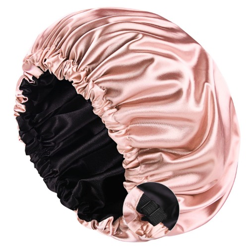 Satin Bonnet Sleep Bonnet Cap - Extra Large, Double Layer, Reversible, Adjustable Satin Cap for Sleeping Hair Bonnet (Large, Light Pink) - Large Pink