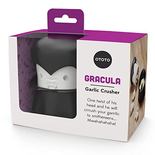OTOTO Gracula - Garlic Crusher, Mincer & Peeler - Twist Top & Easy Squeeze Manual Garlic Press - BPA Free, Easy Clean & Dishwasher Safe - Spooky Decor - Gracula