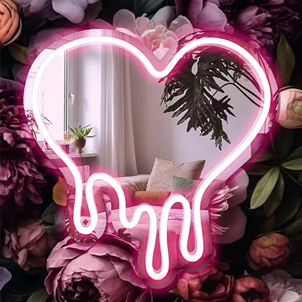 DECANIT Heart Neon Sign - Heart-Melting Wall Decor, USB Powered LED Light in Pink, 12"x12" Decorative Wall Mirror.Ideal for Bedroom, Girls Room, Party, Studio, Store Decor. Great Birthday Gifts - Heart-Melting