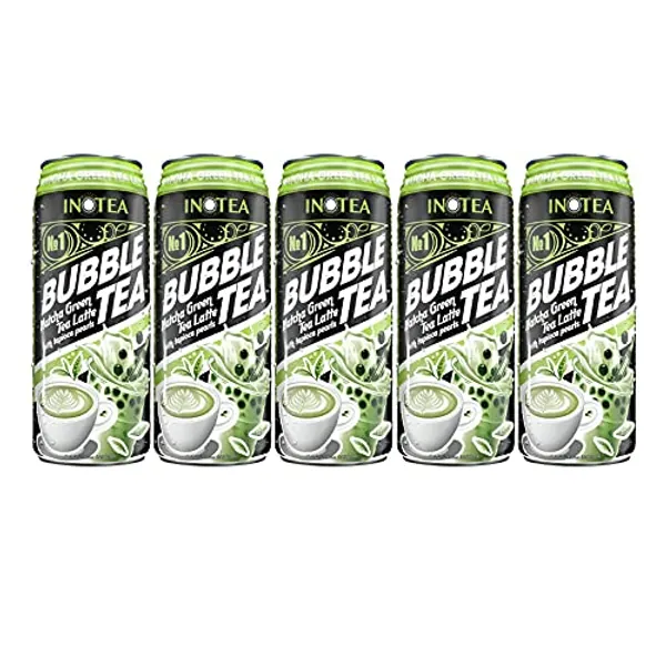 (Pack of 5) INOTEA Bubble Tea 5 Cans from ATIUS. Milk Tea with Boba Pearls in a Can (16.6oz/can). Choose One from Variety of Flavors: Brown Sugar, Taro, Honeydew, Banana, Matcha. Straws Included. (Matcha Latte) - Matcha