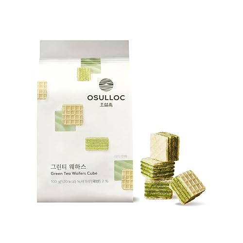 OSULLOC Green Tea Wafers Cookies (3.52oz, 100g) | Korean Matcha Flavored Snacks | Asian Snacks, Premium Tea Food - Wafers