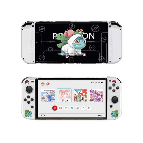 Transparent Switch OLED Cover Case with Designs - Switch OLED / Bulbasaur