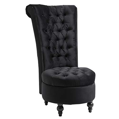HOMCOM Retro Button-Tufted Royal Design High Back Armless Chair with Thick Padding and Rubberwood Legs, Black - Rich Black
