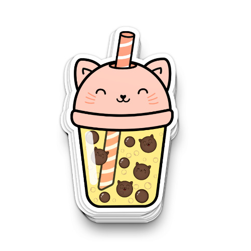 Piña Kitty Bubble Tea Vinyl Sticker