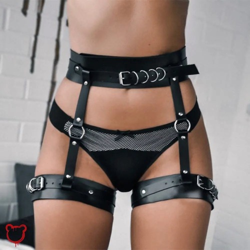 Black Gothic Faux Leather Suspenders - YZ-003