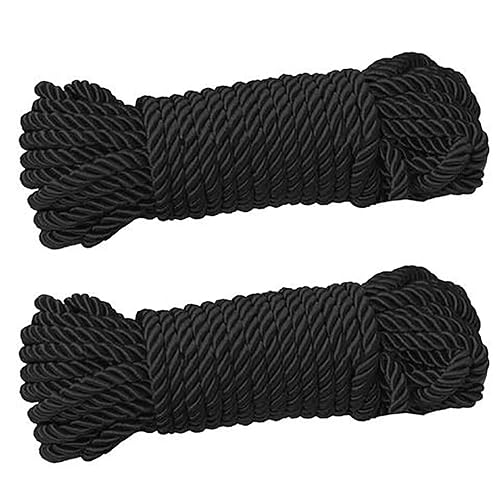 2 Pack All Purpose 32 feet 8mm(1/3inch) Diameter Soft Nylon Rope Solid Braided Twisted Ropes,10m Durable and Strong All Purpose Twine Cord Rope String Thread Cord (Black Ropes) - Black