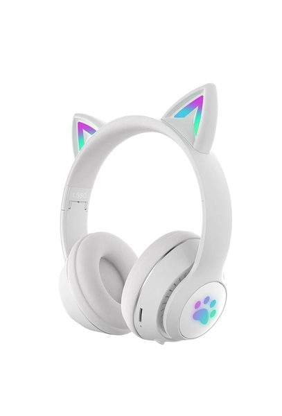 Paw Print Cat Ear Gaming Headphones - White with box