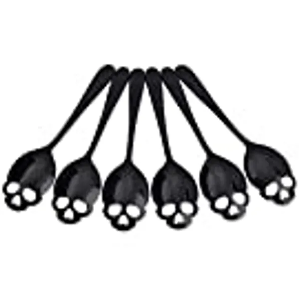 FOXAS 6er Totenkopf Löffel Schwarz Edelstahl 18/8 Schön Schädel Teelöffel Rührlöffel Kaffeelöffel Skull Spoons Set Tolle Geschenkidee zu Halloween, Spülmaschinenfest, Serie Bon Appétit