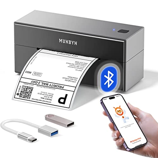 MUNBYN Bluetooth Thermal Label Printer 4x6 for Shipping Packages, Compatible with iOS, Android, PC, Mac, Chrome OS, Etsy, Ebay, Shopify, Amazon, USPS