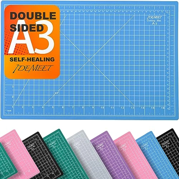 Thickened 18"x12" Self Healing Cutting Mat, Idemeet Rotary Cutting Sewing Mat for Crafts, 5-Ply Blade Table Protector Cut Board for Fabric Leather Cutting Quilting Modeling Hobby Project, A3, Blue