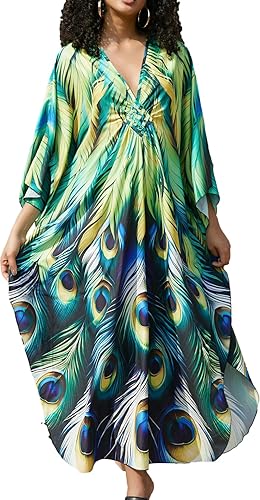 Swimsuit Cover ups Plus Size Caftans Beach Cover Up Maxi Beach Dress Vneck Batwing Sleeve Kaftan Dresses for Women - B-8774-12