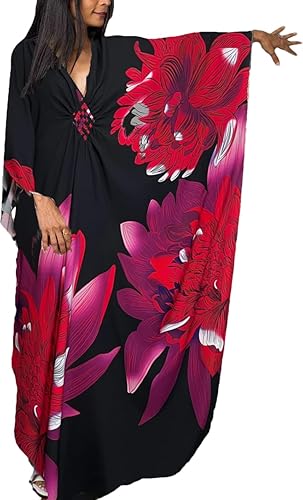 Swimsuit Cover ups Plus Size Caftans Beach Cover Up Maxi Beach Dress Vneck Batwing Sleeve Kaftan Dresses for Women - 9693-4