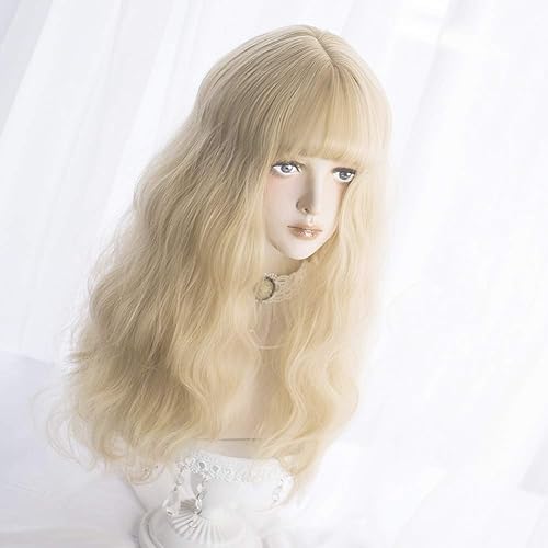 Alice Garden Wigs Long Wavy Wig Bangs - Natural Synthetic Hair Lolita Wig with Wig Cap For Women Cosplay and Daily Wear (Blonde) - Blonde