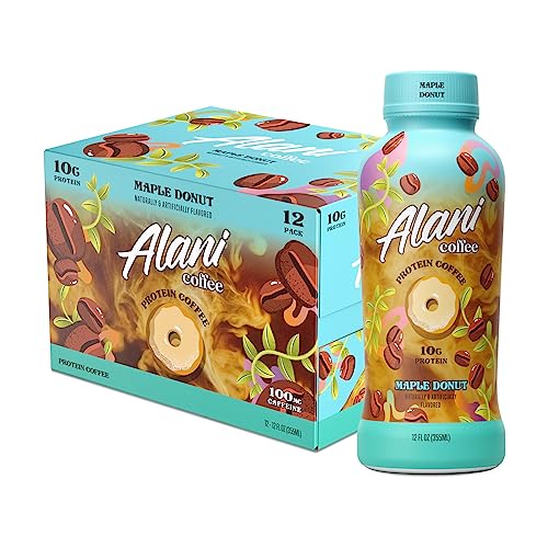 Alani Nu Protein Coffee MAPLE DONUT | Ready To Drink Cold Brew with 10g of Protein | 100mg Caffeine | 90 Calories, Naturally Flavored | 12 Fl Oz Bottles | 12 Pack - Maple