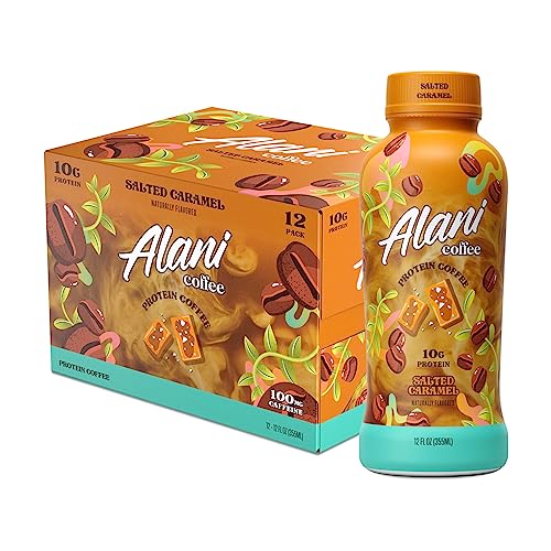 Alani Nu Protein Coffee SALTED CARAMEL | Ready To Drink Cold Brew with 10g of Protein | 100mg Caffeine | 90 Calories, Naturally Flavored | 12 Fl Oz Bottles | 12 Pack - Salted Caramel