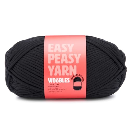 The Woobles Easy Peasy Yarn, Crochet & Knitting Yarn for Beginners with Easy-to-See Stitches - Yarn for Crocheting - Worsted Medium #4 Yarn - Cotton-Nylon Blend - The Coal Shebang