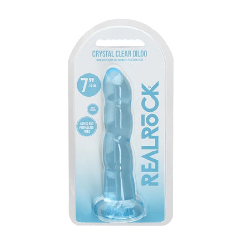 RealRock Crystal Clear Non-Realistic 7 in. Twisted Dildo With Suction Cup Blue
