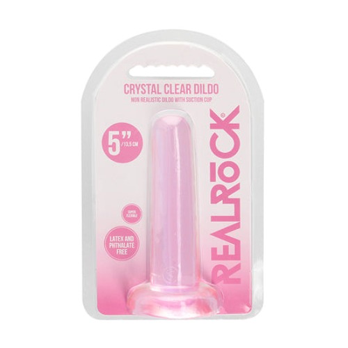 RealRock Crystal Clear Non-Realistic 5 in. Straight Dildo With Suction Cup Pink