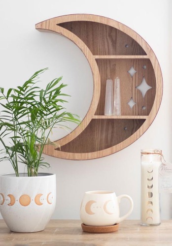 Wooden Crescent Moon | WALL SHELF