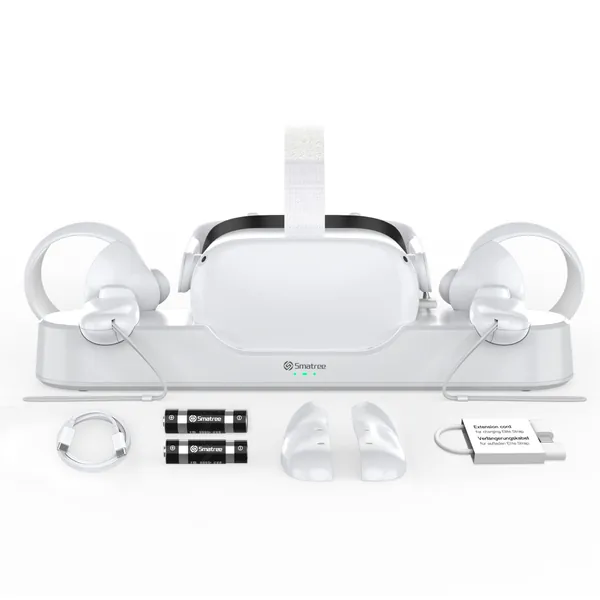 Smatree Oculus Quest 2 Charging Dock for Oculus Quest 2/Meta Quest 2,Charge Controllers and Headset Simultaneously,[Updated Fit Elite Strap], with 2 Rechargeable Controller Batteries(NO AC Adapter) - 
