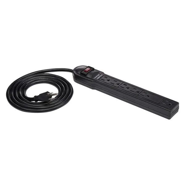 Amazon Basics 6-Outlet Surge Protector Power Strip, 6-Foot Long Cord, 790 Joule - Black - Black 1-Pack Strip