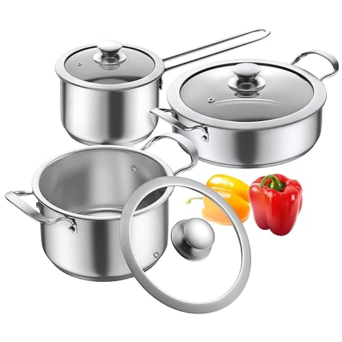 Aufranc Stainless Steel pots and pans set, 6 Piece Nonstick Kitchen Induction Cookware Set,Works with Induction/Electric and Gas Cooktops, Nonstick, Dishwasher - 6-PCS