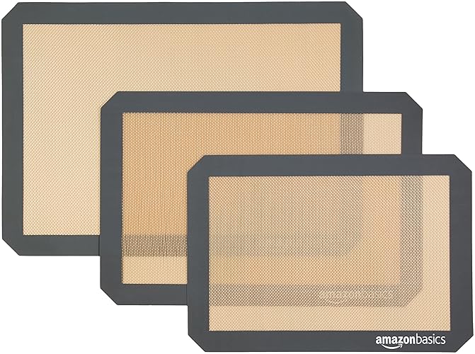 Amazon Basics Rectangular Silicone, Non-Stick, Food Safe Baking Mat, Pack of 3, Beige/Gray, 16.5" x 11.6" - Beige/Gray - (Pack of 3)
