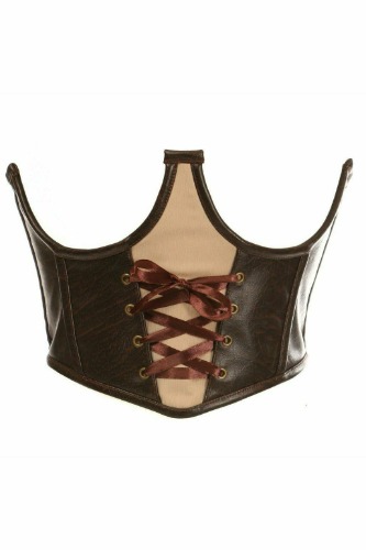 Top Drawer Faux Leather Steel Boned Lace-Up Open Cup Waist Cincher - Small / As Shown
